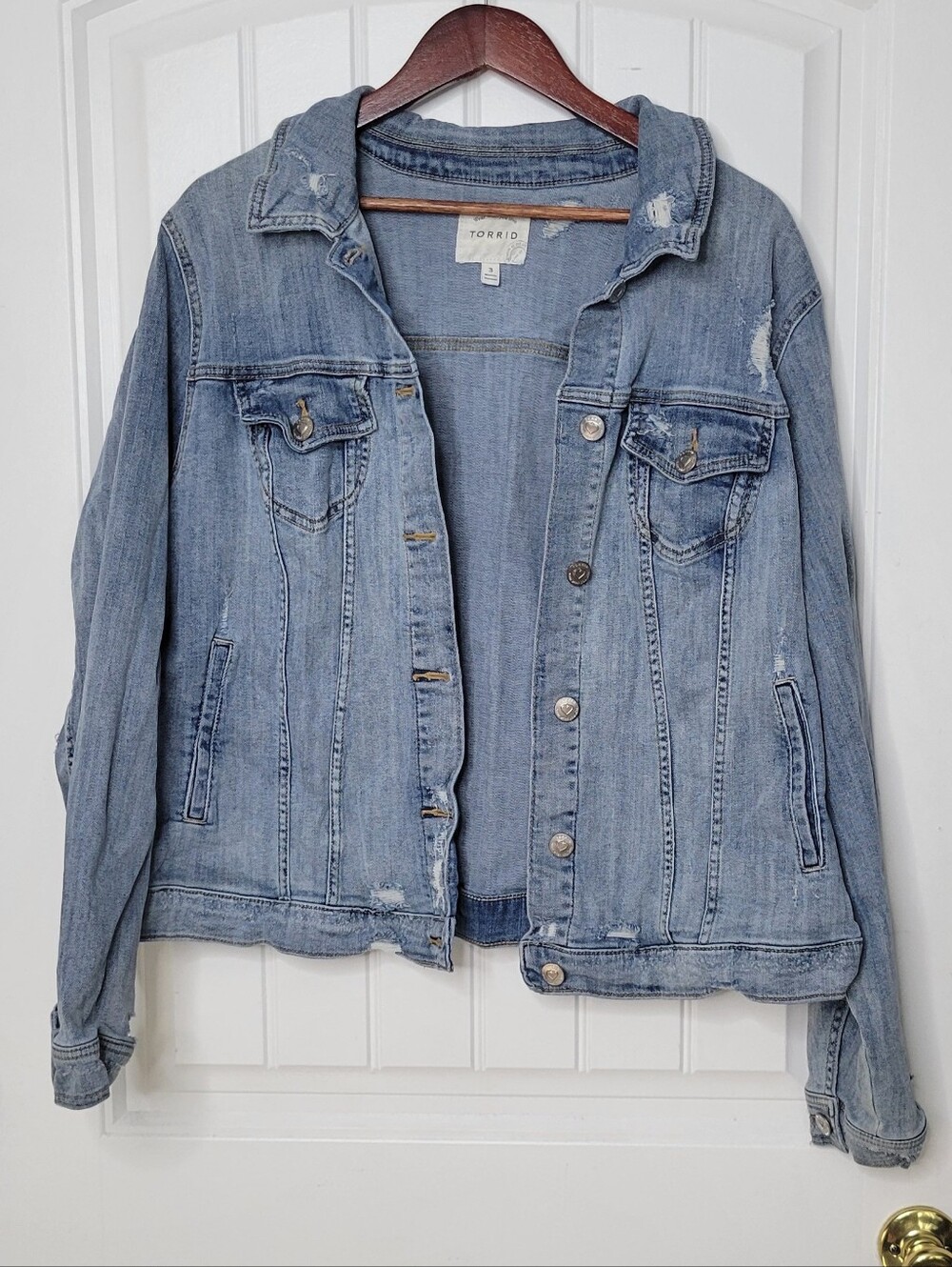 Torrid Light Blue Denim Distressed Jacket for Women